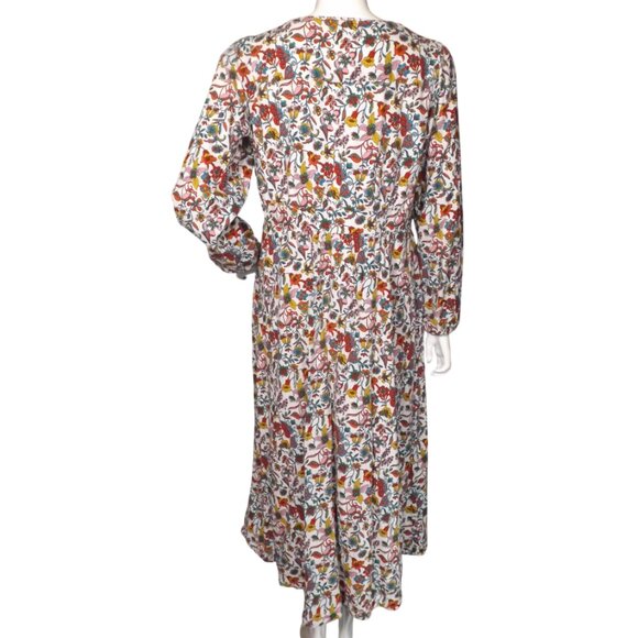 BODEN Long Dress, 10R, Multicolor floral, Long sleeve, V-neck, Cotton - Picture 5 of 13